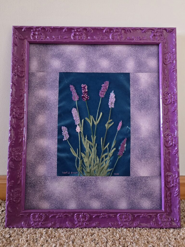 Lavender Cyanotype Embroidery by Vicki J. Brown